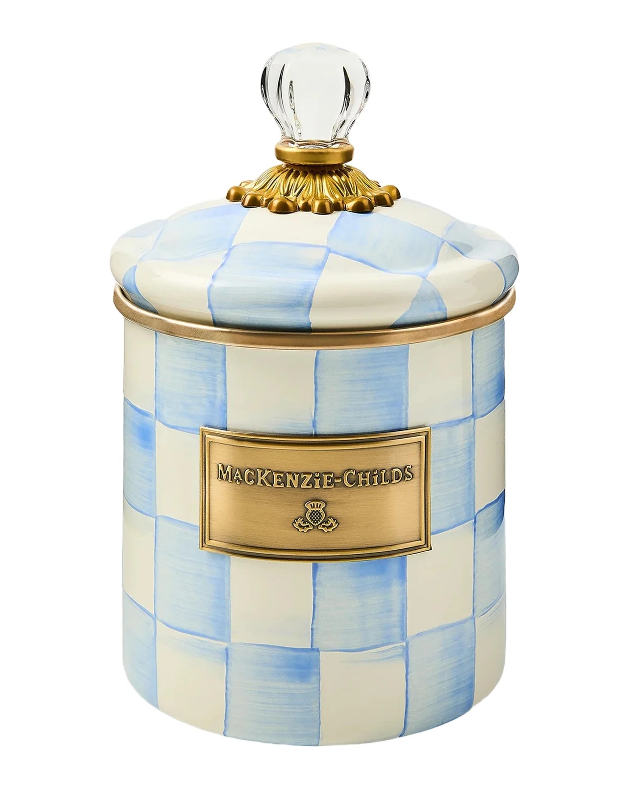 MacKenzie-Childs Small Sky Check Hand-Painted Storage Container