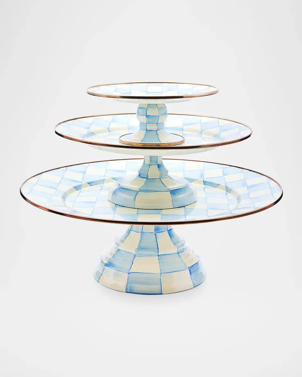 MacKenzie-Childs Sky Check Hand-Painted Enamel Cake Stand | Thumbnail 2 MacKenzie-Childs Sky Check Hand-Painted Enamel Cake Stand | Thumbnail 2