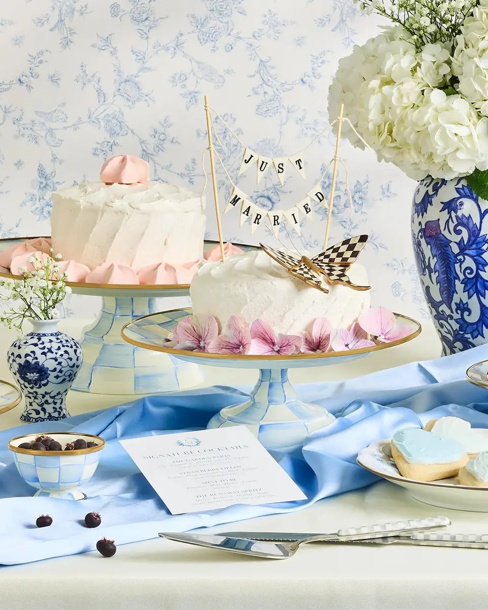 MacKenzie-Childs Sky Check Hand-Painted Enamel Cake Stand | Thumbnail 5 MacKenzie-Childs Sky Check Hand-Painted Enamel Cake Stand | Thumbnail 5
