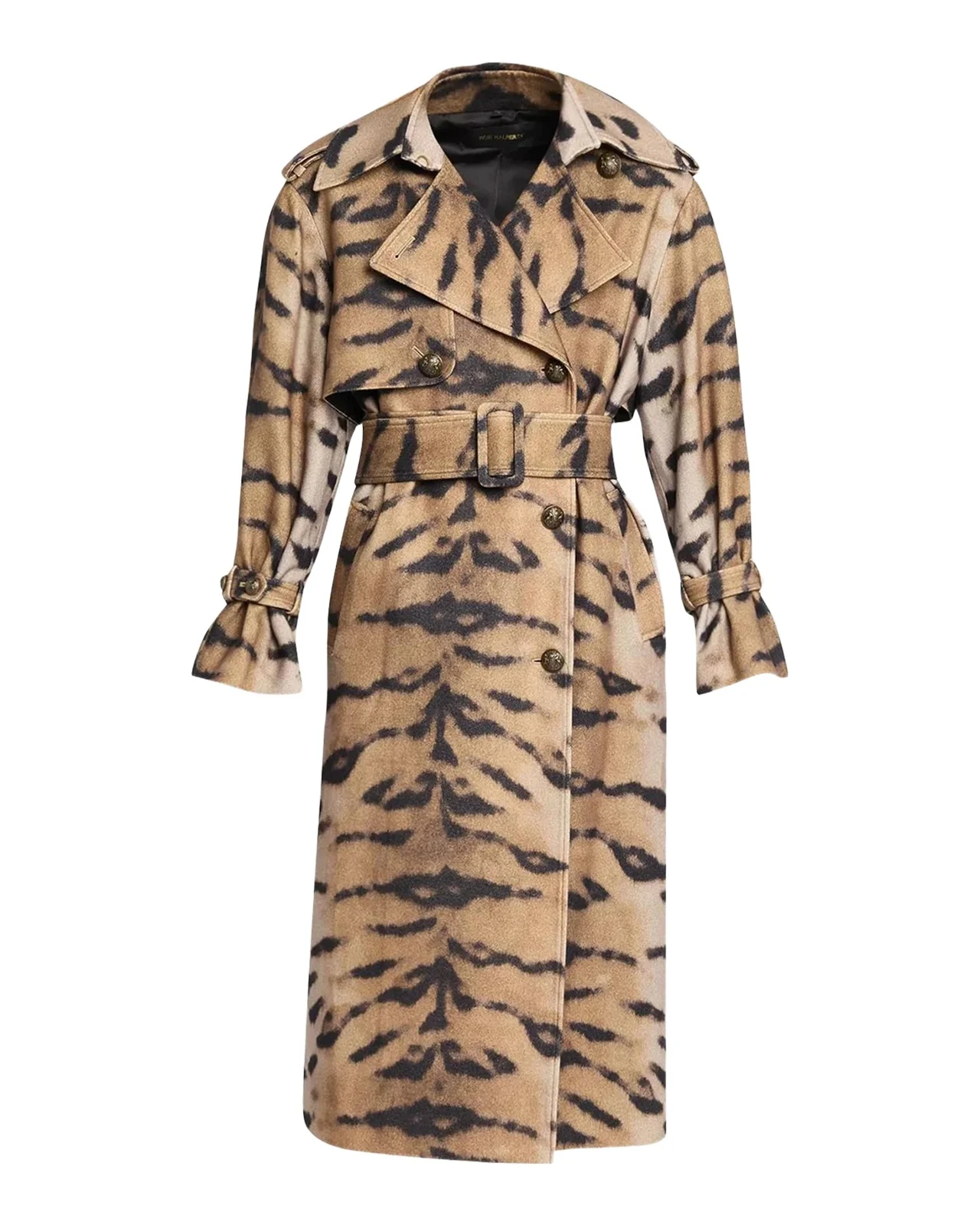 Nicole Tiger-Print Wool Trench Coat