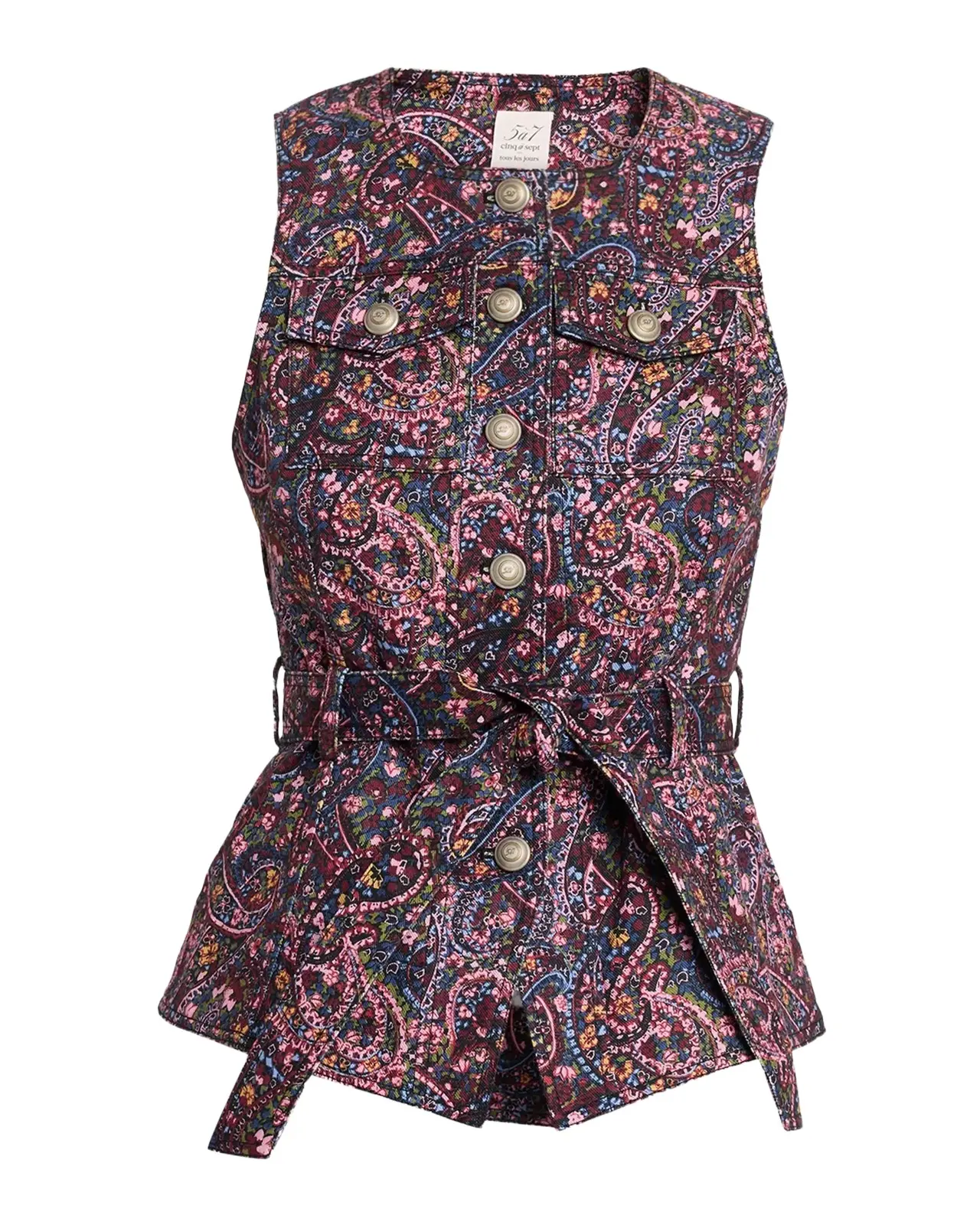 Reenee Belted Paisley Denim Vest Reenee Belted Paisley Denim Vest