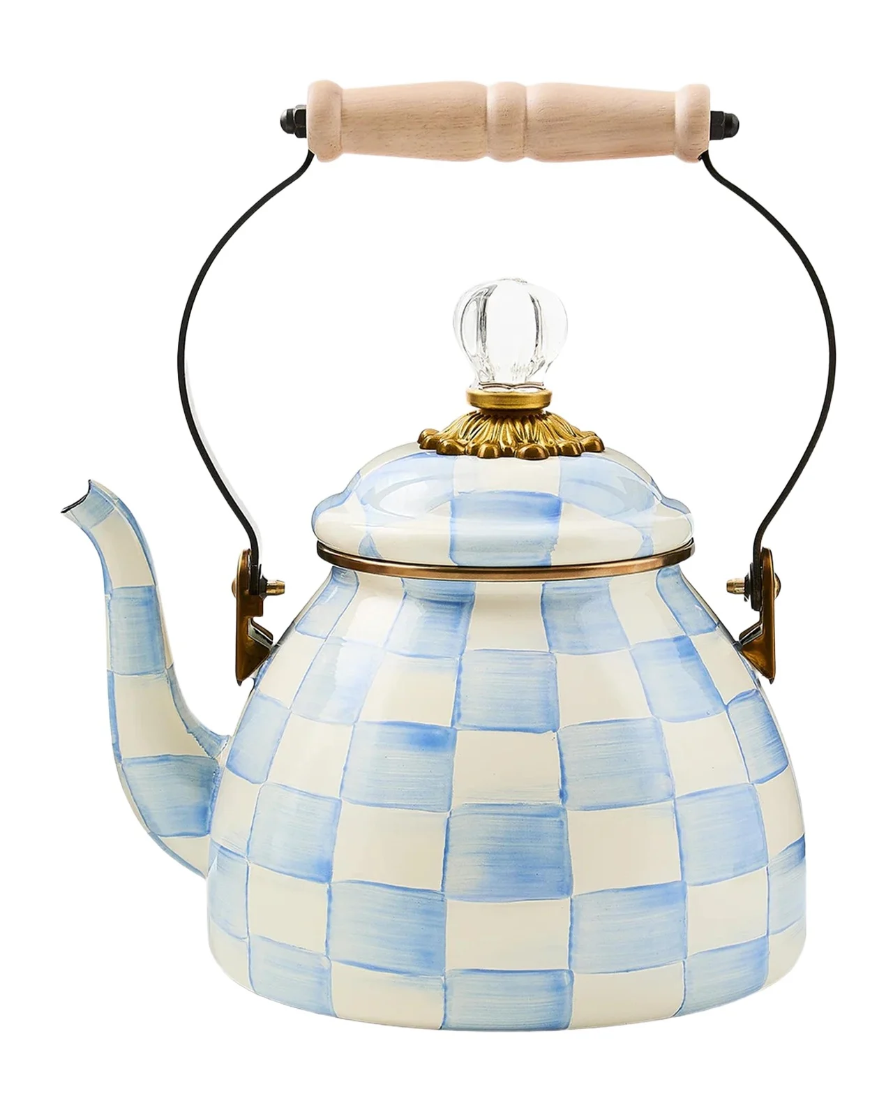 MacKenzie-Childs Sky Check Check Enamel Tea Kettle, 2 Quarts