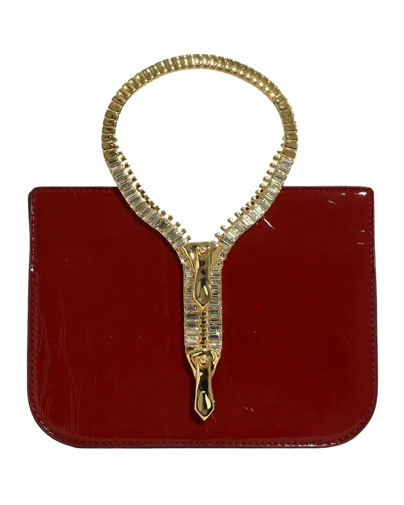 ALEXIS BITTAR Sculptural Zipper Patent Leather Top-Handle Bag
