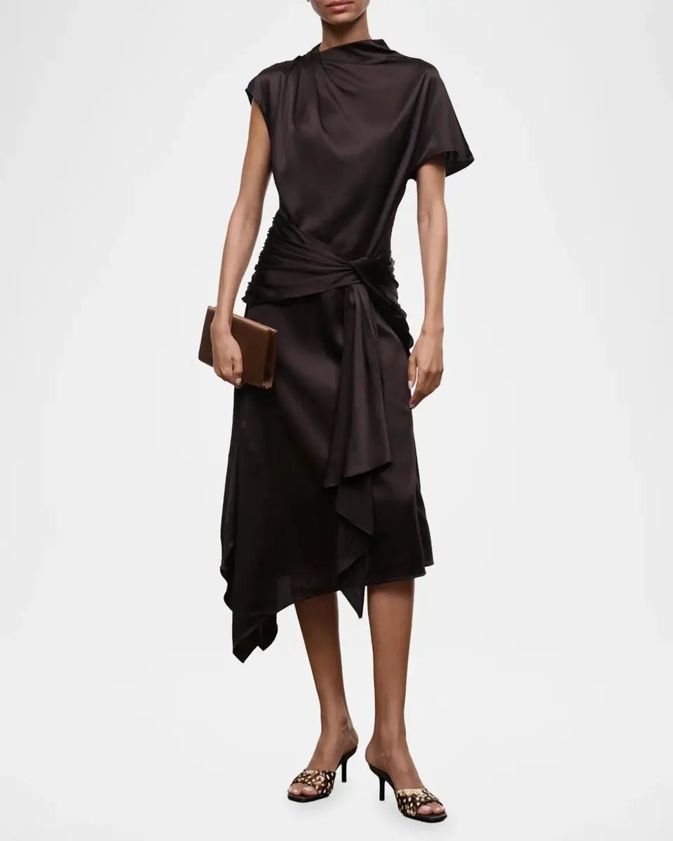 Staud Davina Front-Knot Asymmetric Satin Midi Dress | Thumbnail 2 Staud Davina Front-Knot Asymmetric Satin Midi Dress | Thumbnail 2