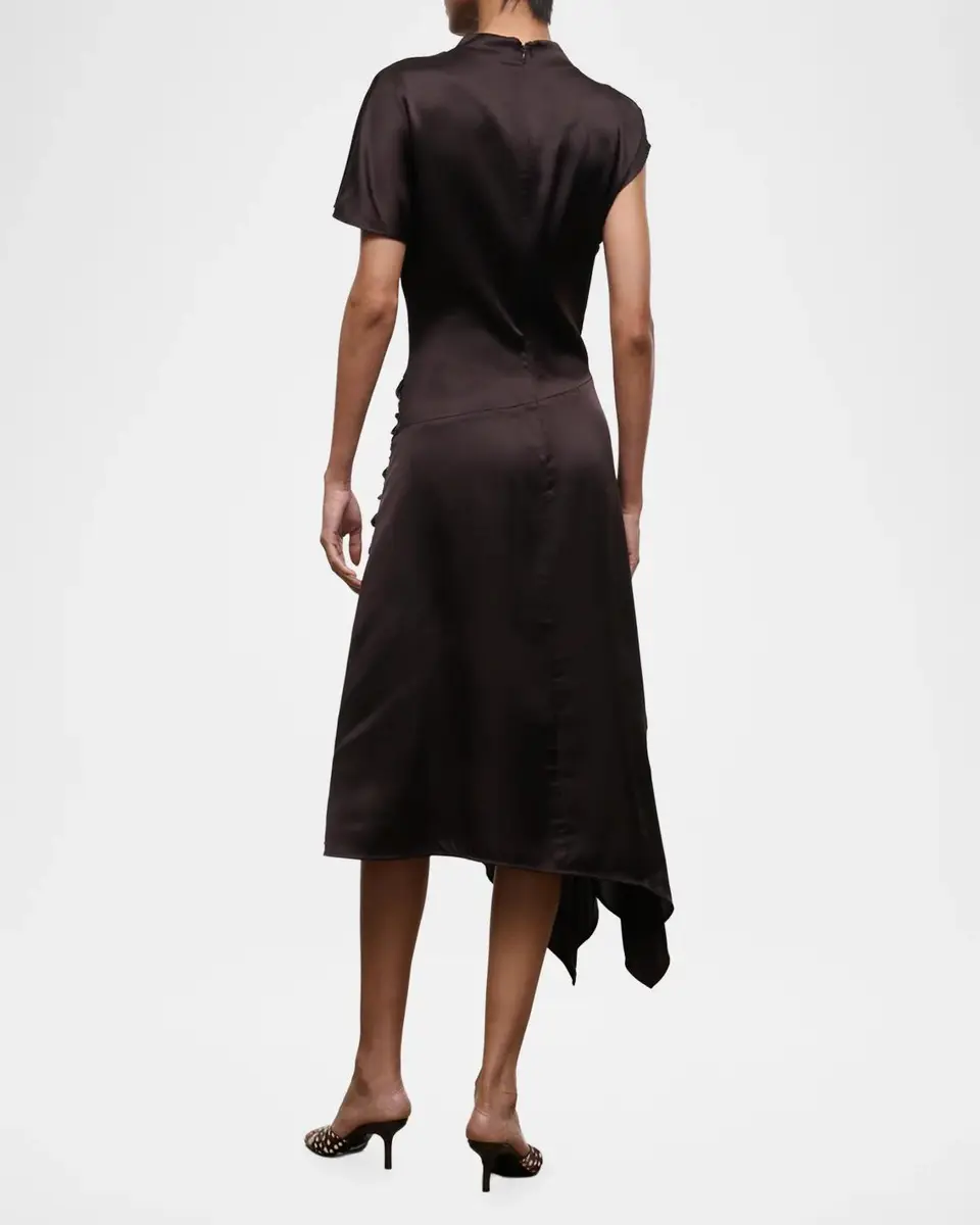 Staud Davina Front-Knot Asymmetric Satin Midi Dress | Thumbnail 3 Staud Davina Front-Knot Asymmetric Satin Midi Dress | Thumbnail 3