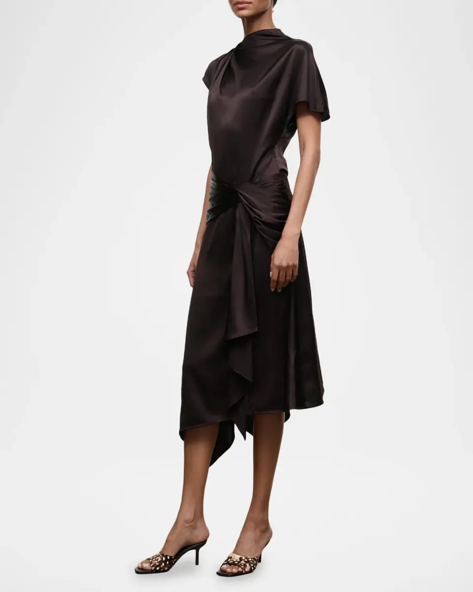 Staud Davina Front-Knot Asymmetric Satin Midi Dress | Thumbnail 4 Staud Davina Front-Knot Asymmetric Satin Midi Dress | Thumbnail 4
