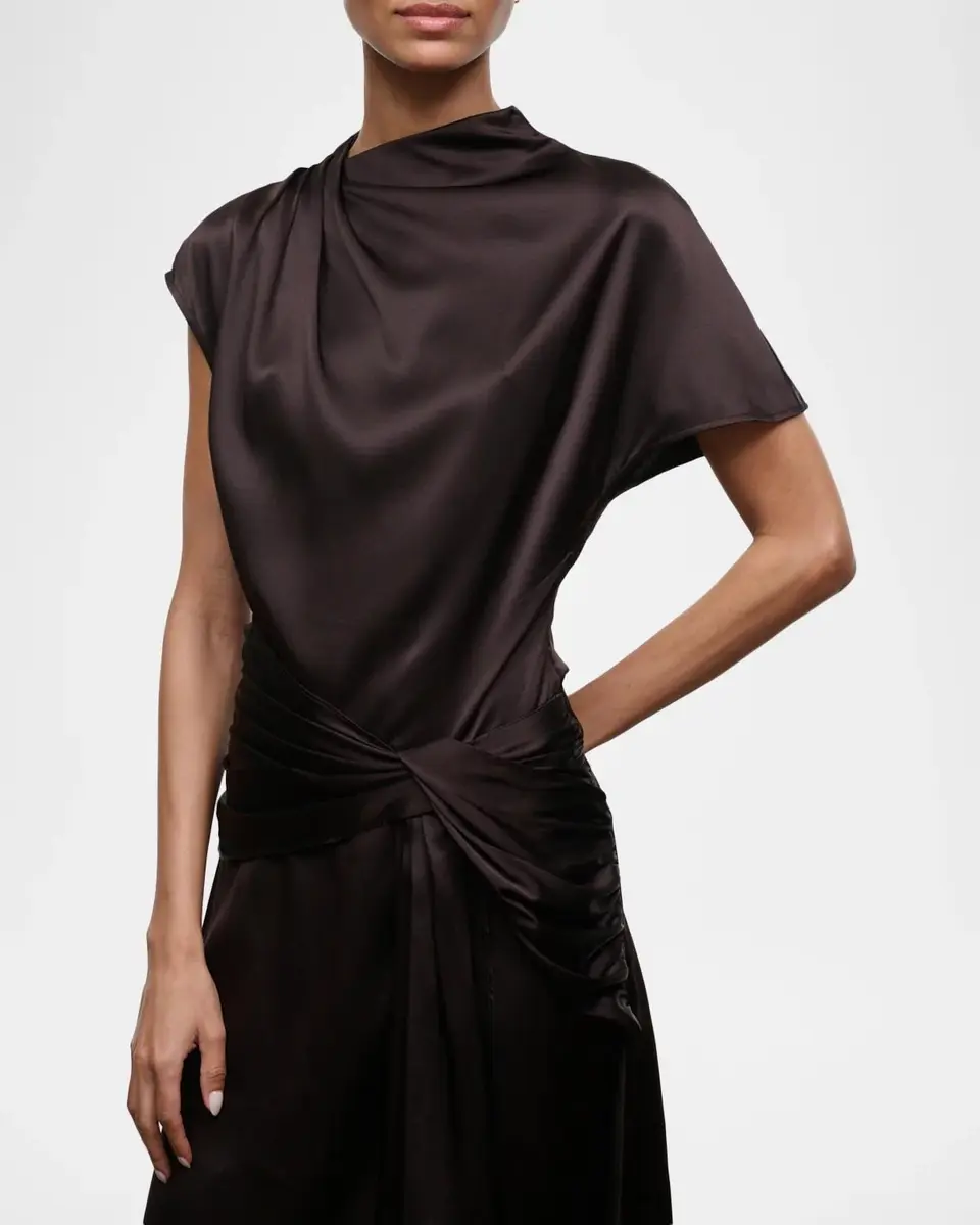 Staud Davina Front-Knot Asymmetric Satin Midi Dress | Thumbnail 5 Staud Davina Front-Knot Asymmetric Satin Midi Dress | Thumbnail 5
