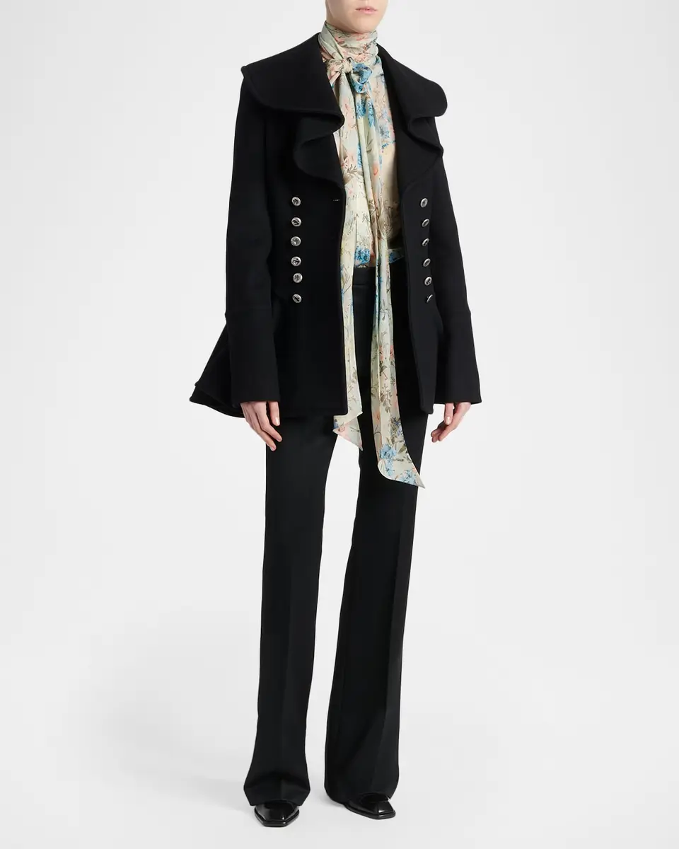 Alexander McQueen Ruffle Wool Fitted Double-Breasted Coat | Thumbnail 2 Alexander McQueen Ruffle Wool Fitted Double-Breasted Coat | Thumbnail 2