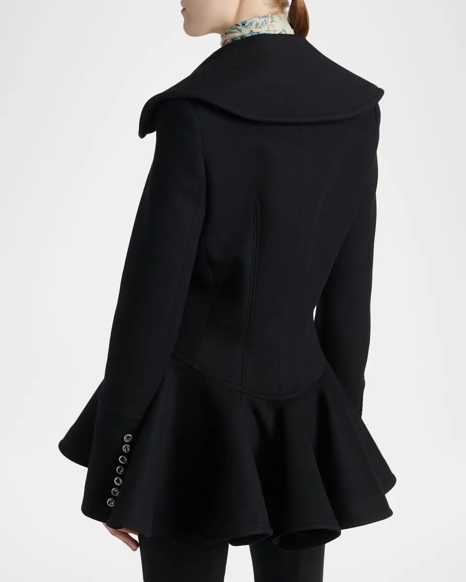 Alexander McQueen Ruffle Wool Fitted Double-Breasted Coat | Thumbnail 3 Alexander McQueen Ruffle Wool Fitted Double-Breasted Coat | Thumbnail 3