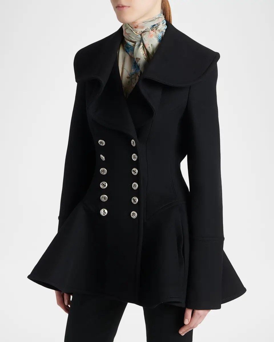 Alexander McQueen Ruffle Wool Fitted Double-Breasted Coat | Thumbnail 4 Alexander McQueen Ruffle Wool Fitted Double-Breasted Coat | Thumbnail 4