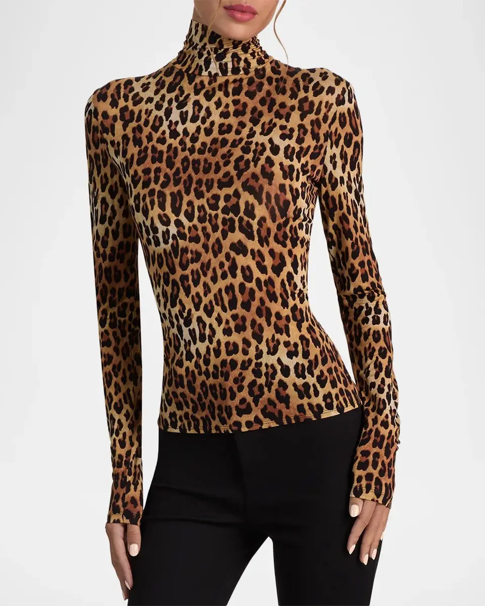 Alice + Olivia Delaina Leopard-Print Turtleneck Top | Thumbnail 4