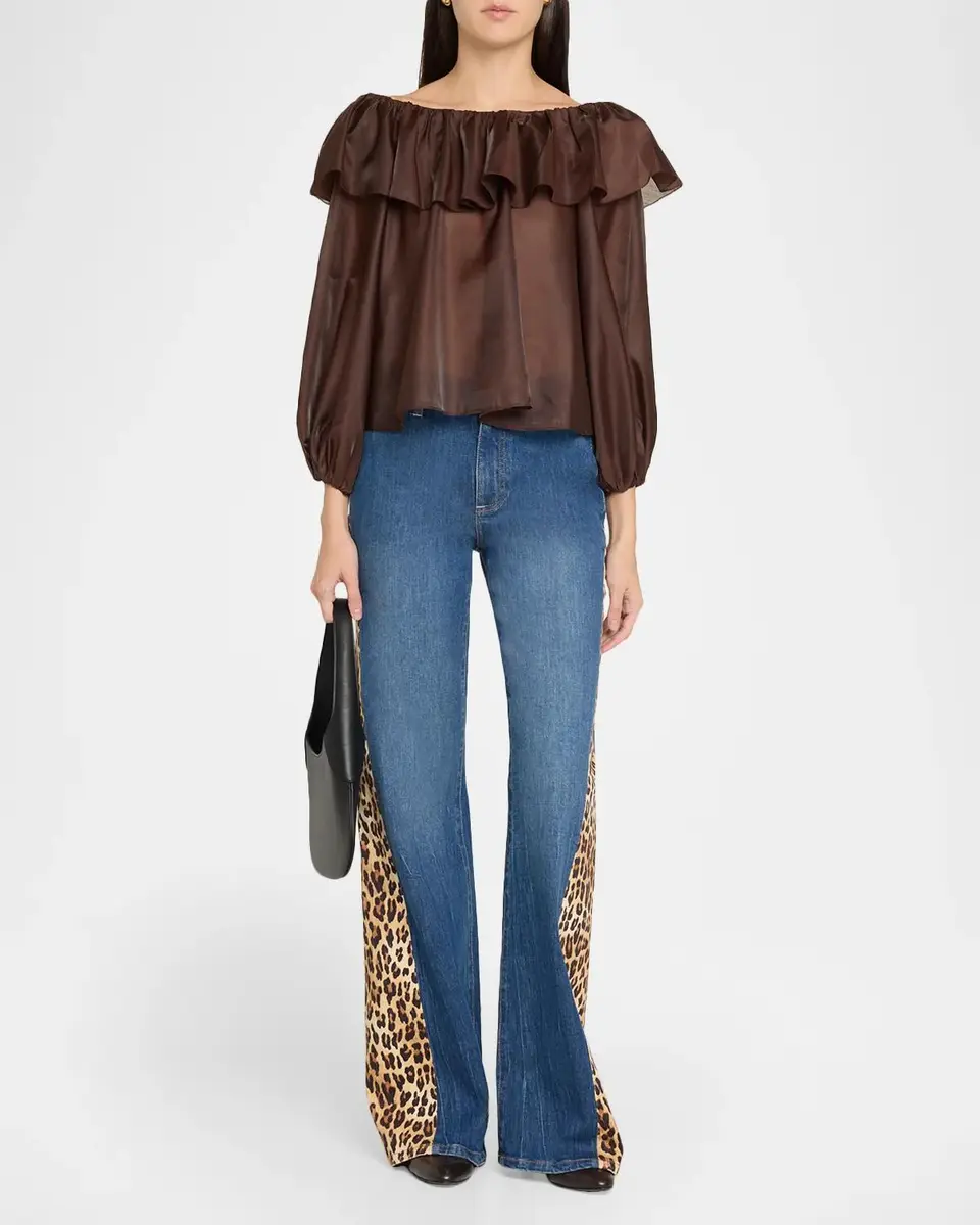 Alice + Olivia Leopard Godet Wide-Leg Jeans | Thumbnail 2 Alice + Olivia Leopard Godet Wide-Leg Jeans | Thumbnail 2