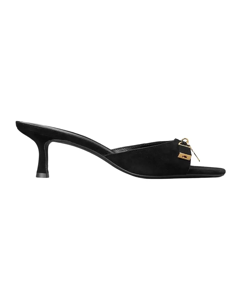 Tory Burch 55mm Lock Suede Mule Sandals | Image 1 Tory Burch 55mm Lock Suede Mule Sandals | Image 1