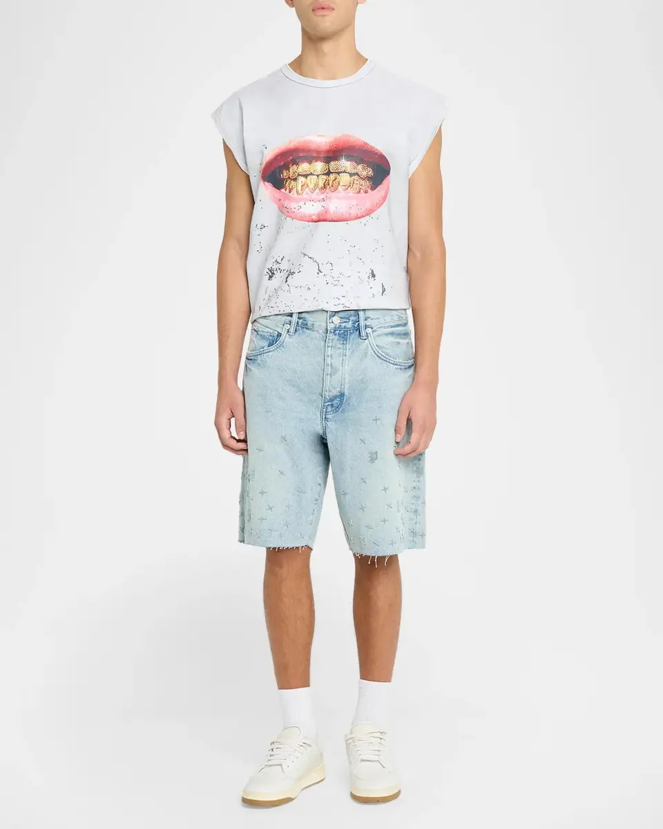 PURPLE Mono Stars Tuffetage Denim Shorts | Thumbnail 2 PURPLE Mono Stars Tuffetage Denim Shorts | Thumbnail 2