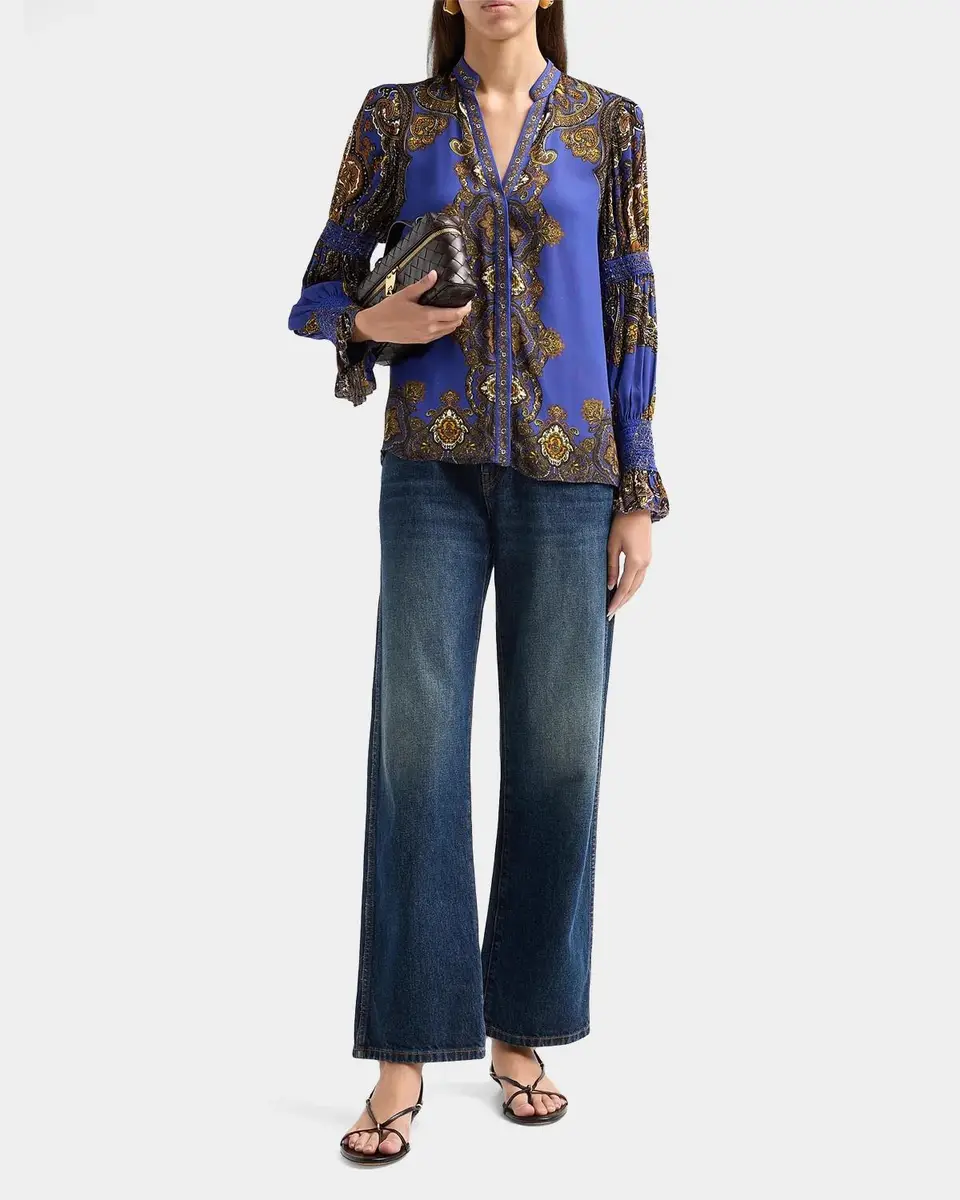 Alice + Olivia Ilan Smocked-Sleeve Blouse | Thumbnail 2