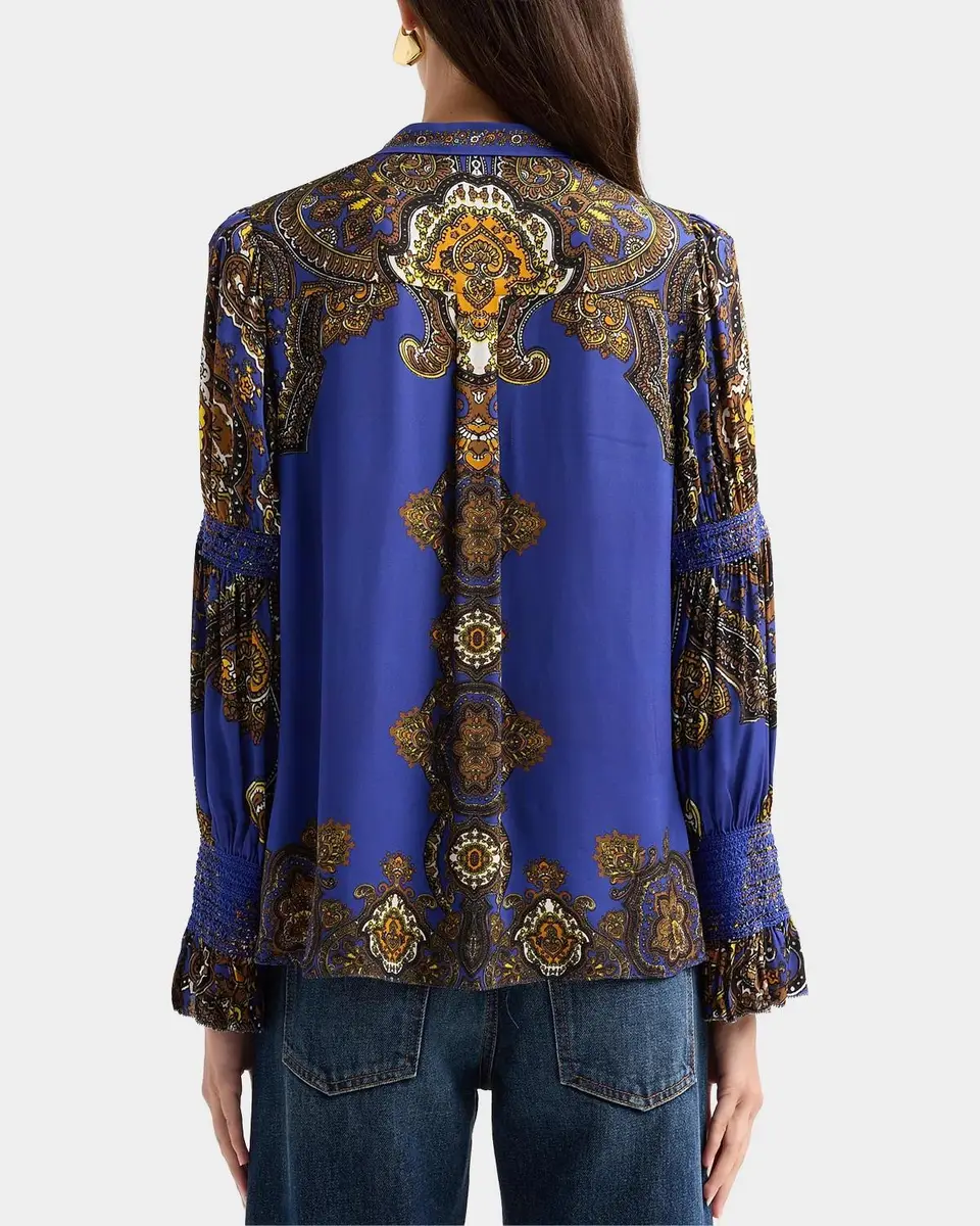 Alice + Olivia Ilan Smocked-Sleeve Blouse | Thumbnail 3