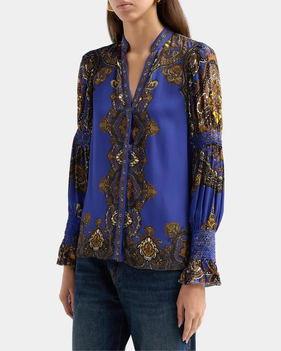 Alice + Olivia Ilan Smocked-Sleeve Blouse | Thumbnail 4
