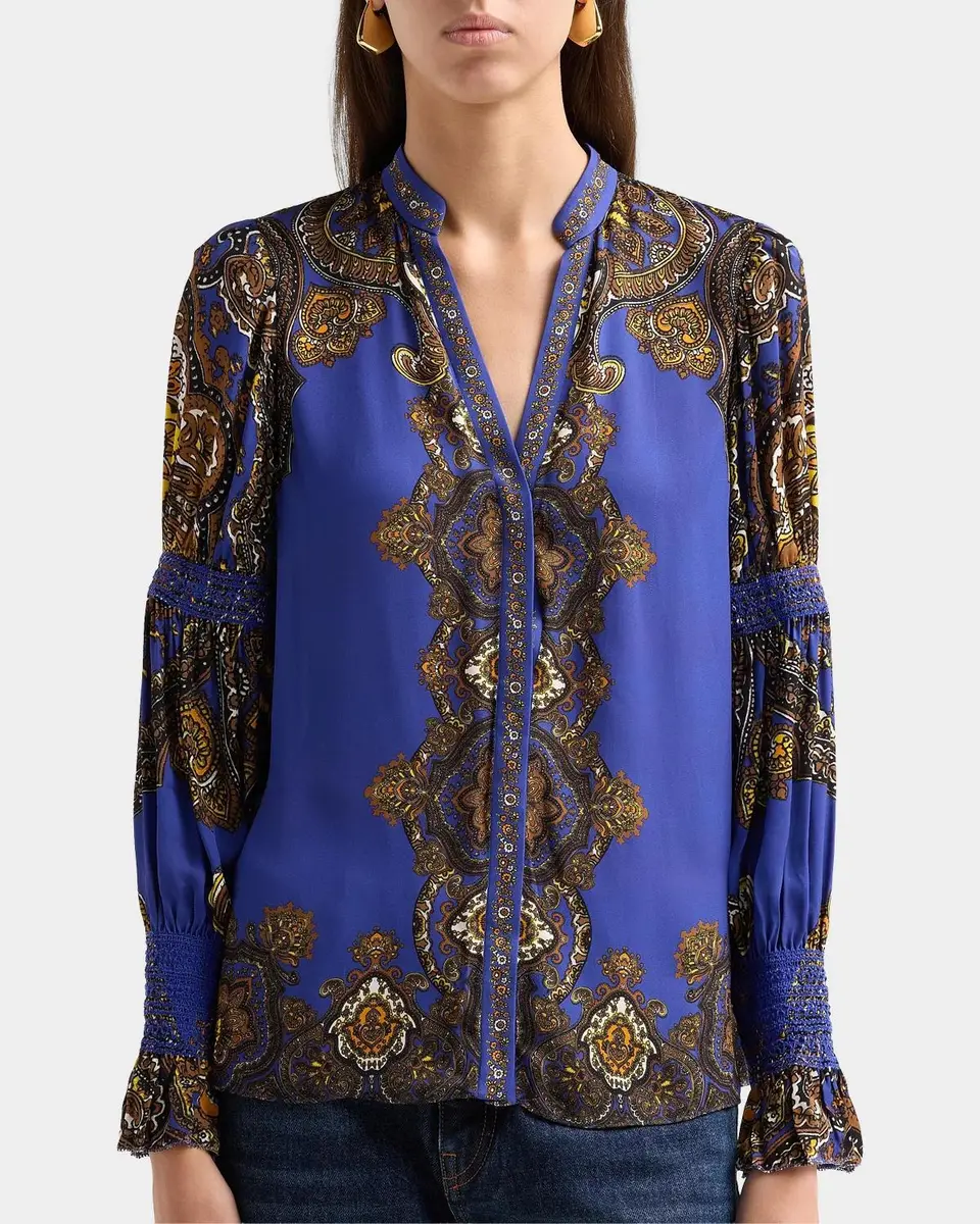 Alice + Olivia Ilan Smocked-Sleeve Blouse | Thumbnail 5
