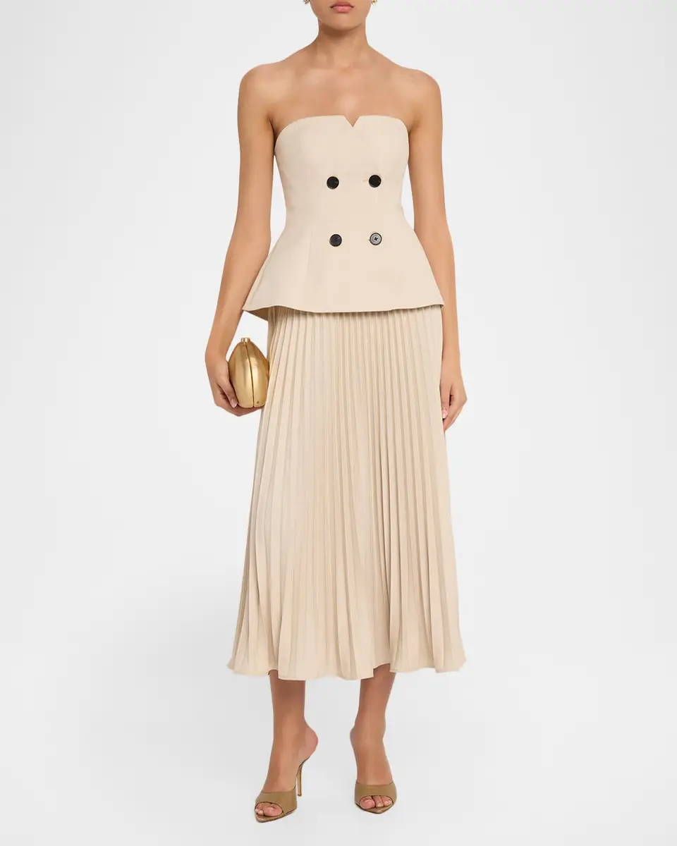 Self-Portrait Bandeau Pleated Midi Dress | Thumbnail 2