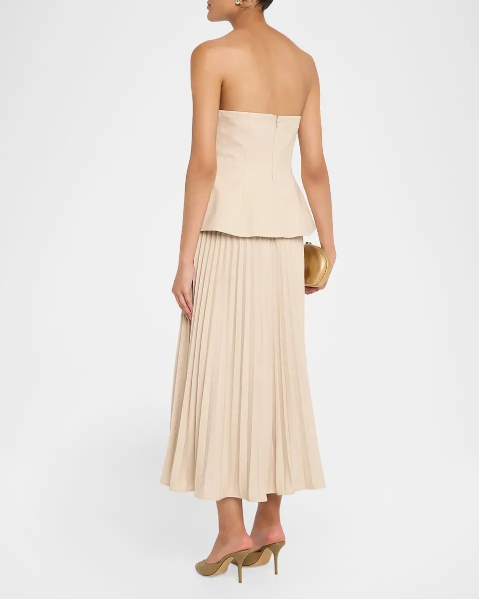 Self-Portrait Bandeau Pleated Midi Dress | Thumbnail 3