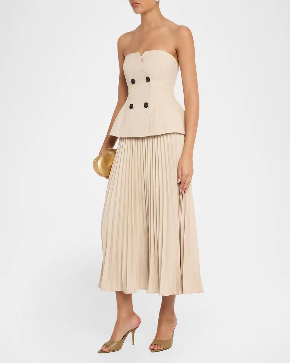 Self-Portrait Bandeau Pleated Midi Dress | Thumbnail 4