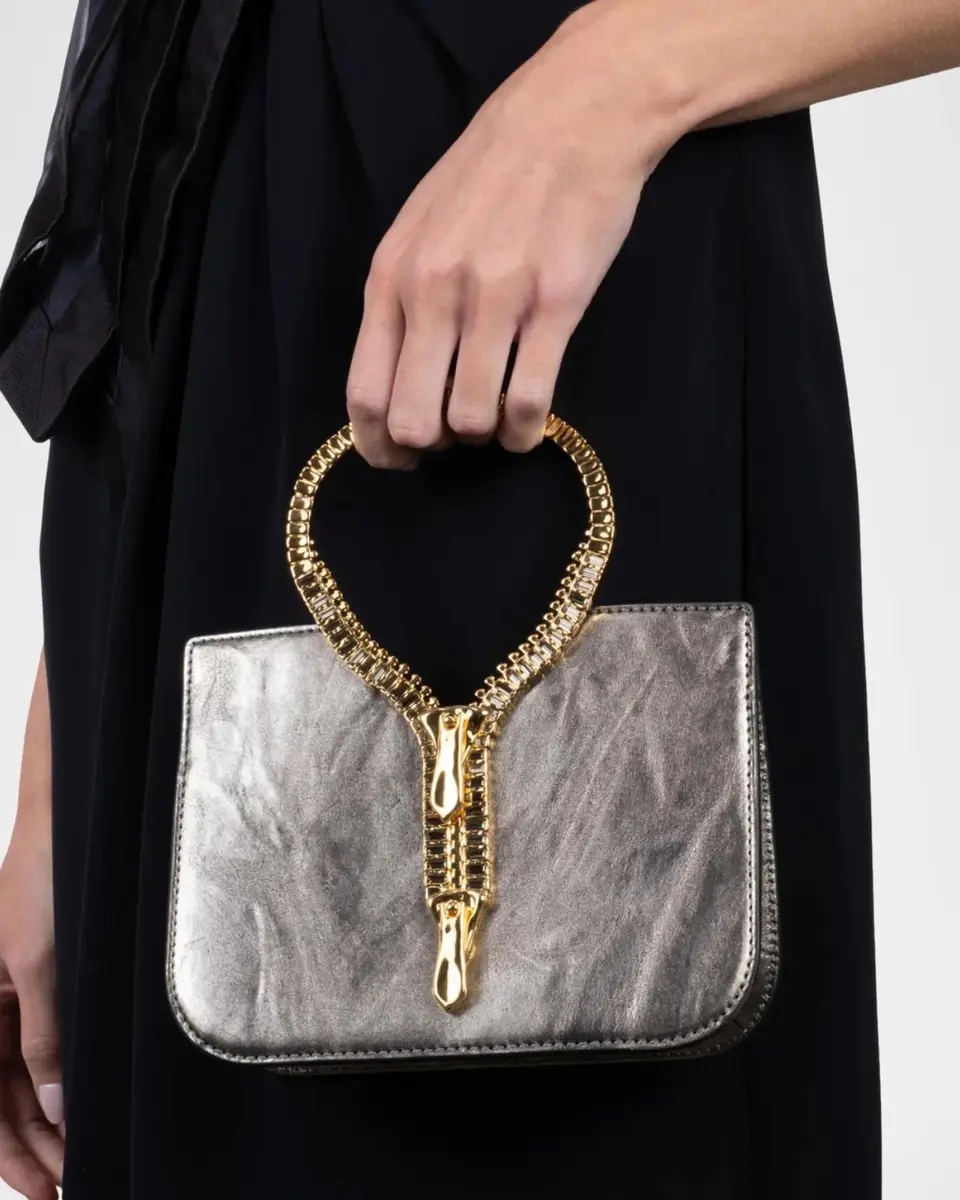 ALEXIS BITTAR Sculptural Zipper Metallic Leather Top-Handle Bag | Thumbnail 2 ALEXIS BITTAR Sculptural Zipper Metallic Leather Top-Handle Bag | Thumbnail 2