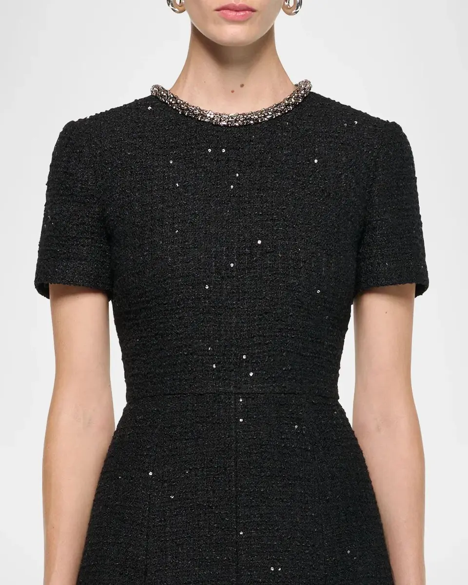 Roland Mouret Embellished-Neckline Sequin Tweed Short-Sleeve Midi Dress | Thumbnail 5 Roland Mouret Embellished-Neckline Sequin Tweed Short-Sleeve Midi Dress | Thumbnail 5