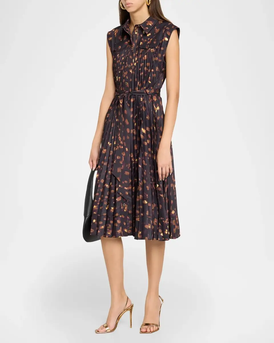 Milly Johanna Printed Accordion-Pleat Knee-Length Dress | Thumbnail 4 Milly Johanna Printed Accordion-Pleat Knee-Length Dress | Thumbnail 4