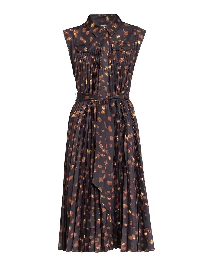 Milly Johanna Printed Accordion-Pleat Knee-Length Dress