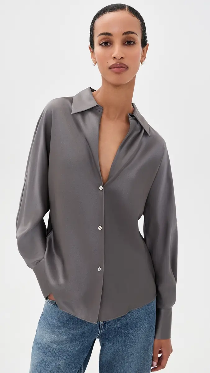 Vince Bias Silk Button Down Shirt | Thumbnail 2 Vince Bias Silk Button Down Shirt | Thumbnail 2