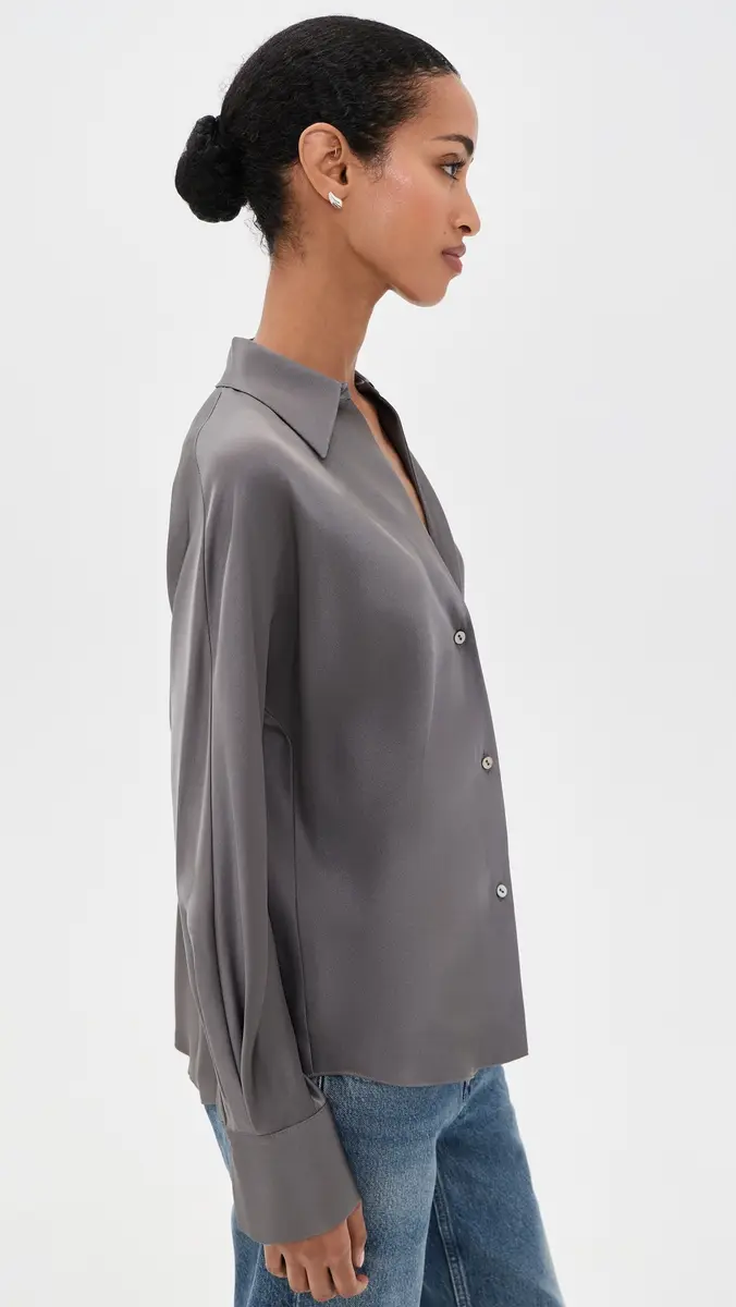 Vince Bias Silk Button Down Shirt | Thumbnail 4 Vince Bias Silk Button Down Shirt | Thumbnail 4