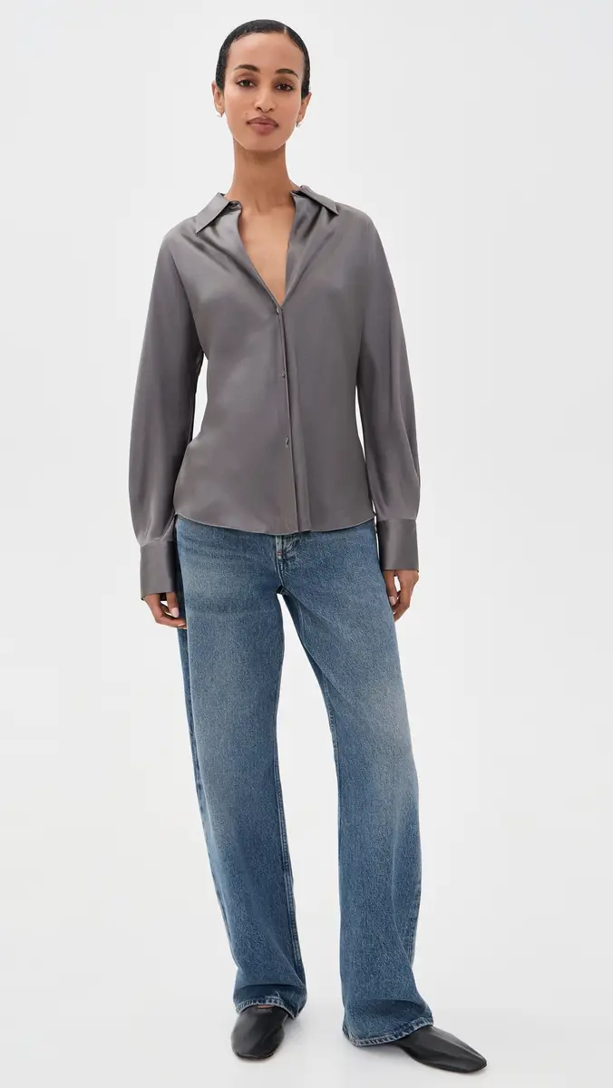 Vince Bias Silk Button Down Shirt | Thumbnail 5 Vince Bias Silk Button Down Shirt | Thumbnail 5