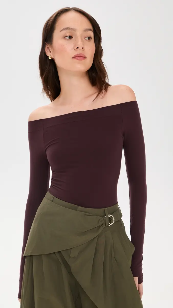 Commando Ballet Off Shoulder Bodysuit with Thumbholes Raisin | Thumbnail 2 Commando Ballet Off Shoulder Bodysuit with Thumbholes Raisin | Thumbnail 2