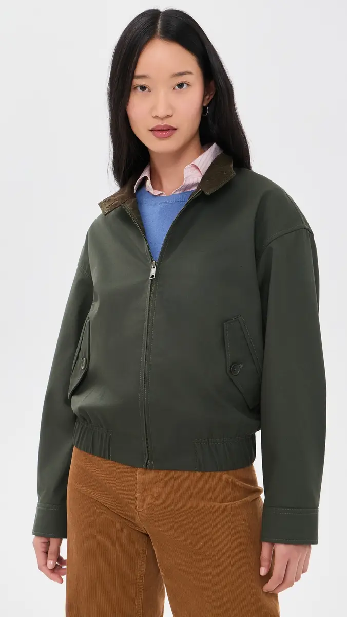 Alex Mill Cropped Zip Jacket In Twill Gabardine Autumn Green | Thumbnail 2 Alex Mill Cropped Zip Jacket In Twill Gabardine Autumn Green | Thumbnail 2