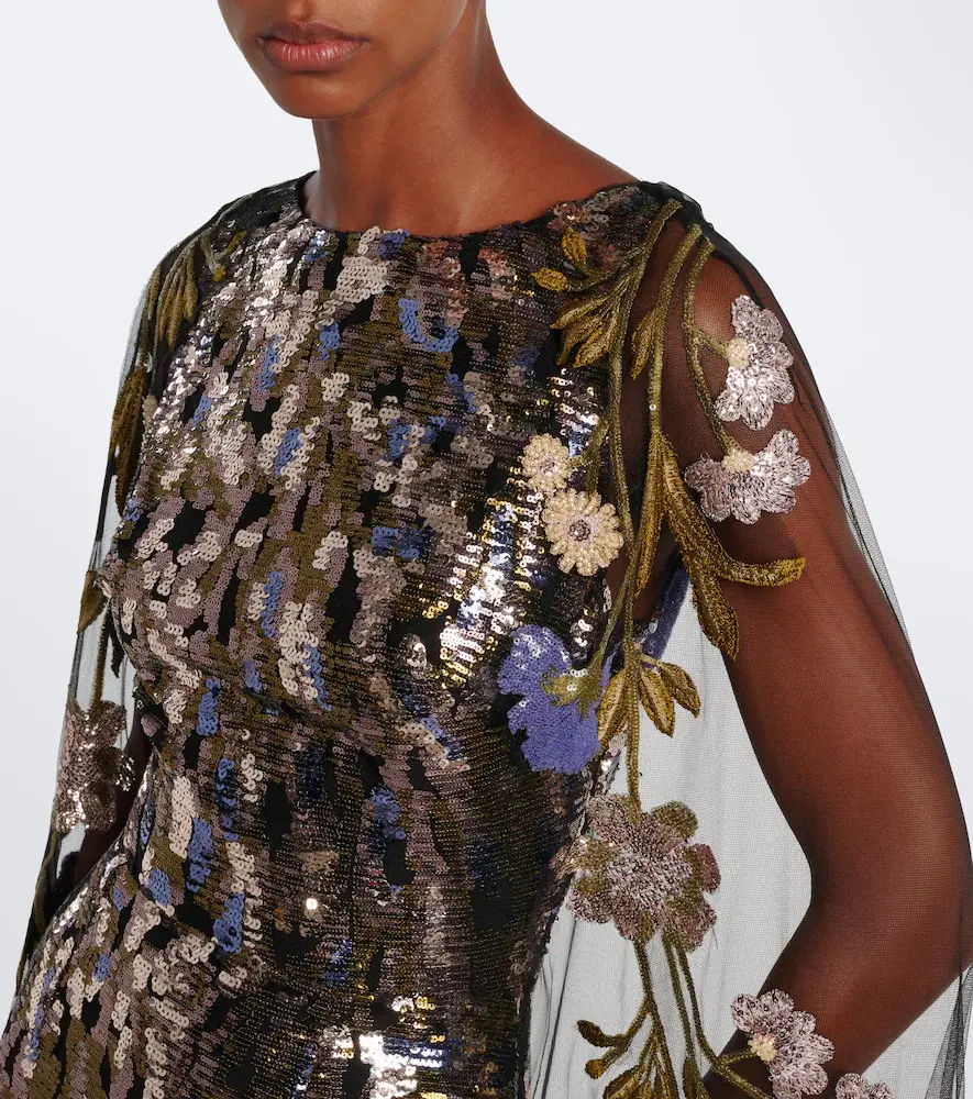 Elie Saab Floral sequined caped gown | Thumbnail 3 Elie Saab Floral sequined caped gown | Thumbnail 3