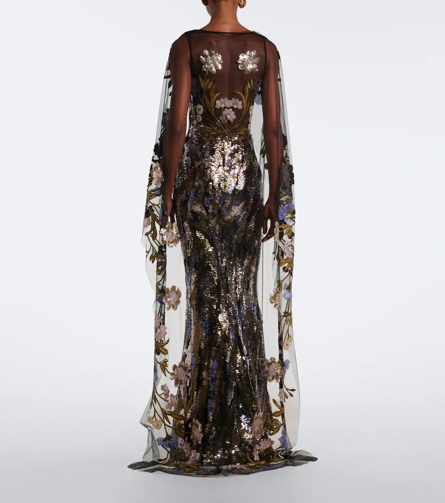 Elie Saab Floral sequined caped gown | Thumbnail 4 Elie Saab Floral sequined caped gown | Thumbnail 4
