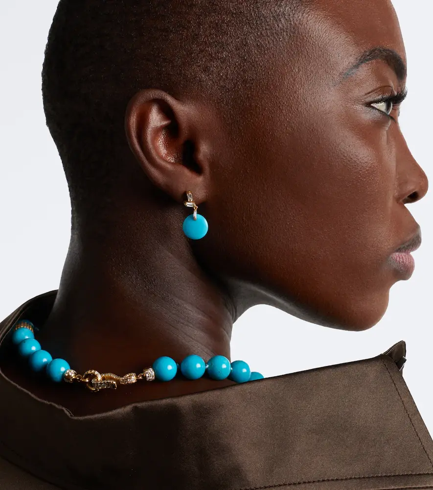 Suzanne Kalan 18kt gold drop earrings with diamonds and turquoise | Thumbnail 2 Suzanne Kalan 18kt gold drop earrings with diamonds and turquoise | Thumbnail 2