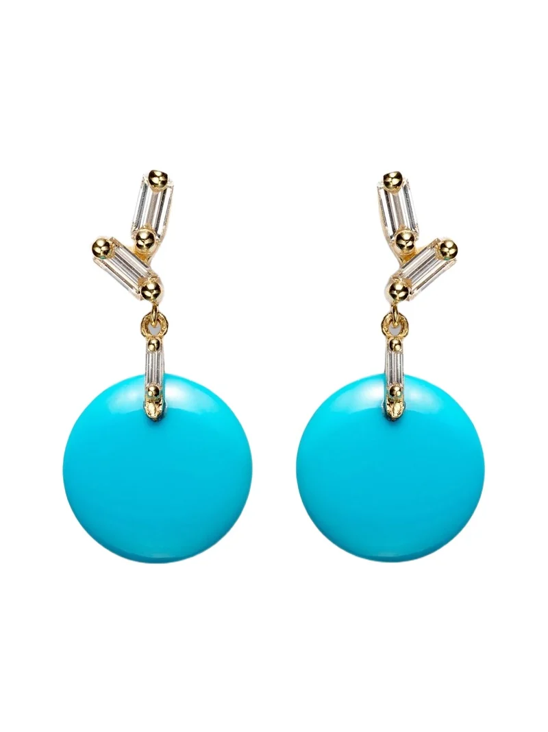 18kt gold drop earrings with diamonds and turquoise