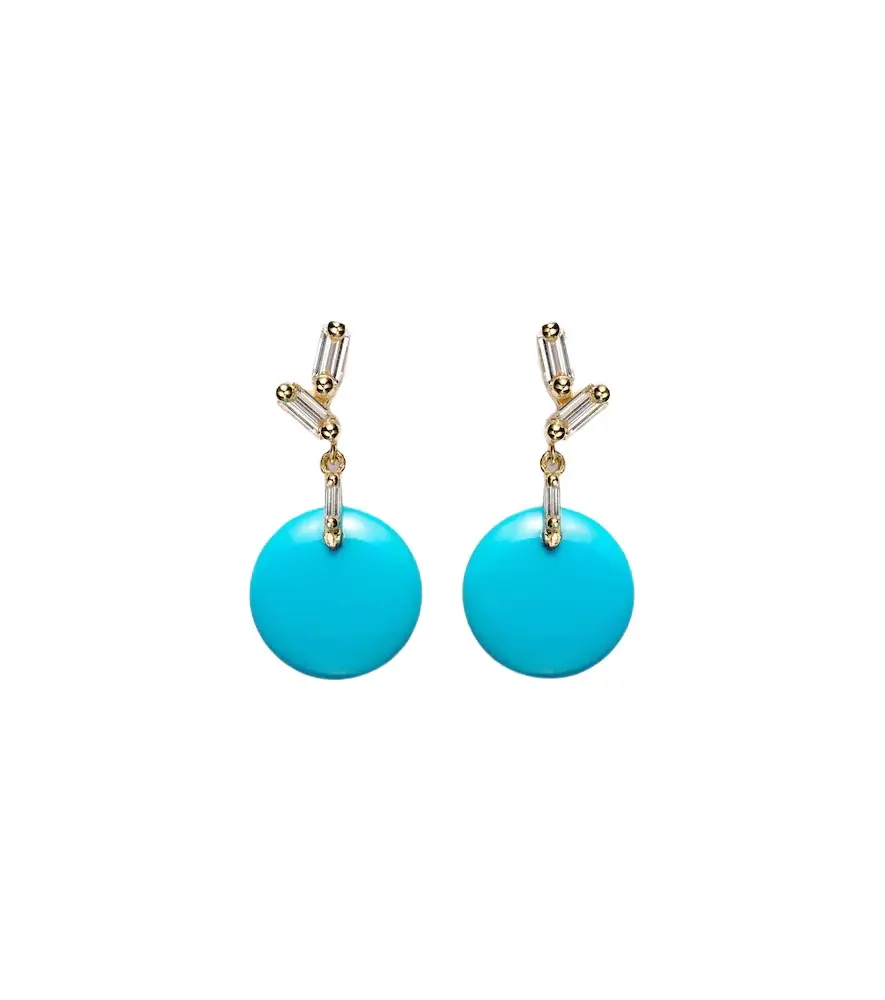 Suzanne Kalan 18kt gold drop earrings with diamonds and turquoise | Image 1 Suzanne Kalan 18kt gold drop earrings with diamonds and turquoise | Image 1