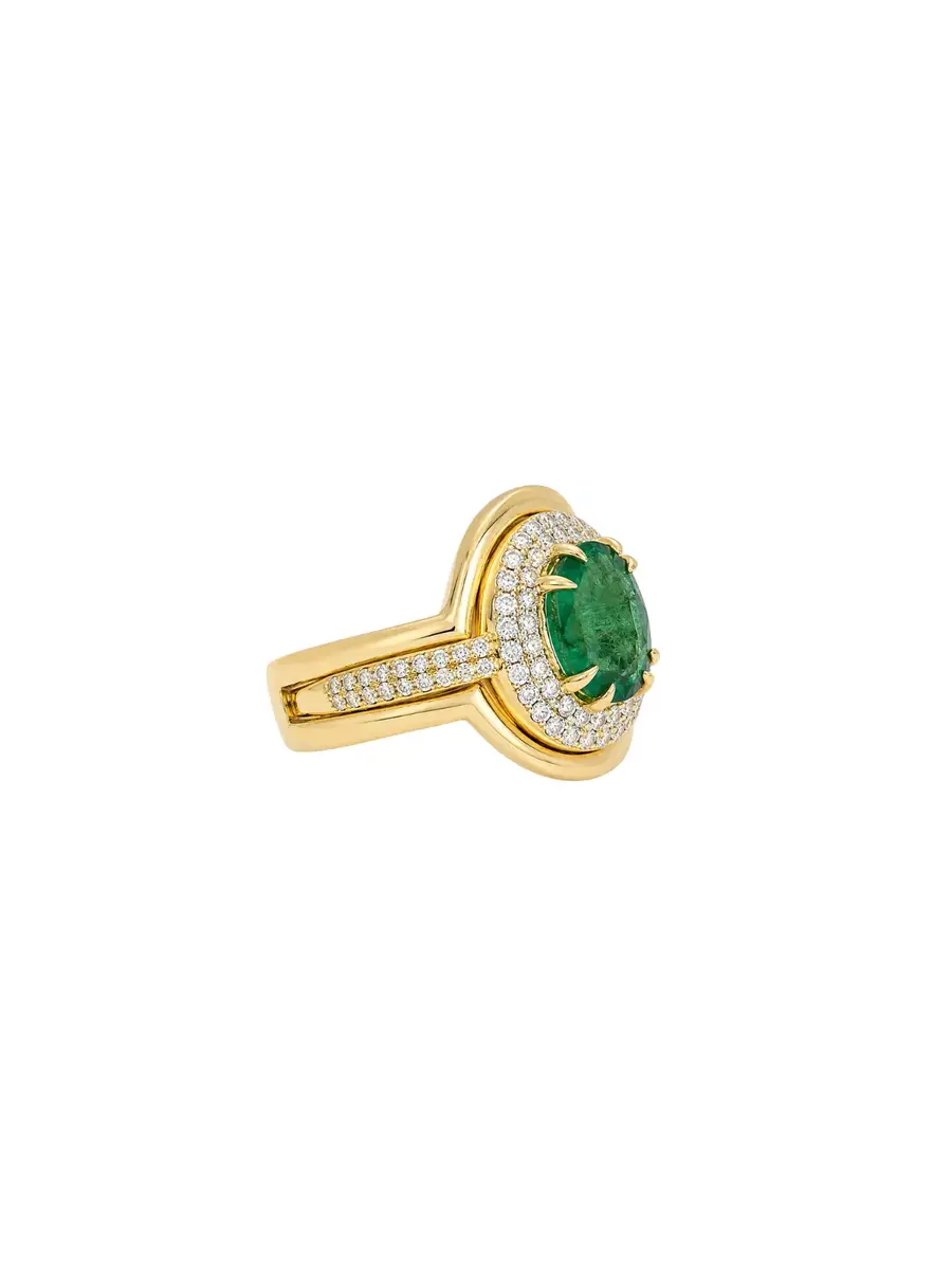 Wish Fine Jewelry 2.37ct Diamond Emerald 18K Gold Signet Ring | Thumbnail 2 Wish Fine Jewelry 2.37ct Diamond Emerald 18K Gold Signet Ring | Thumbnail 2