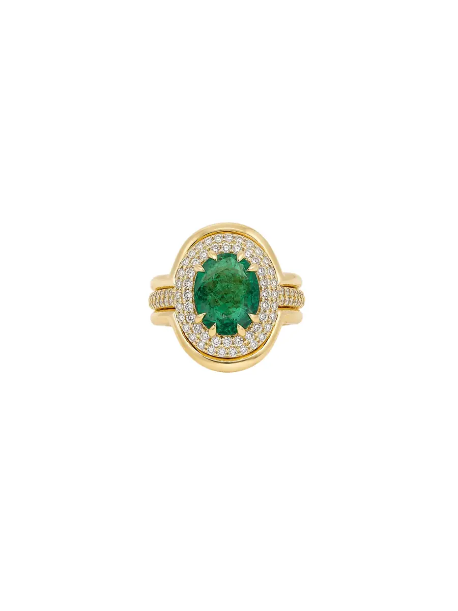 2.37ct Diamond Emerald 18K Gold Signet Ring 2.37ct Diamond Emerald 18K Gold Signet Ring