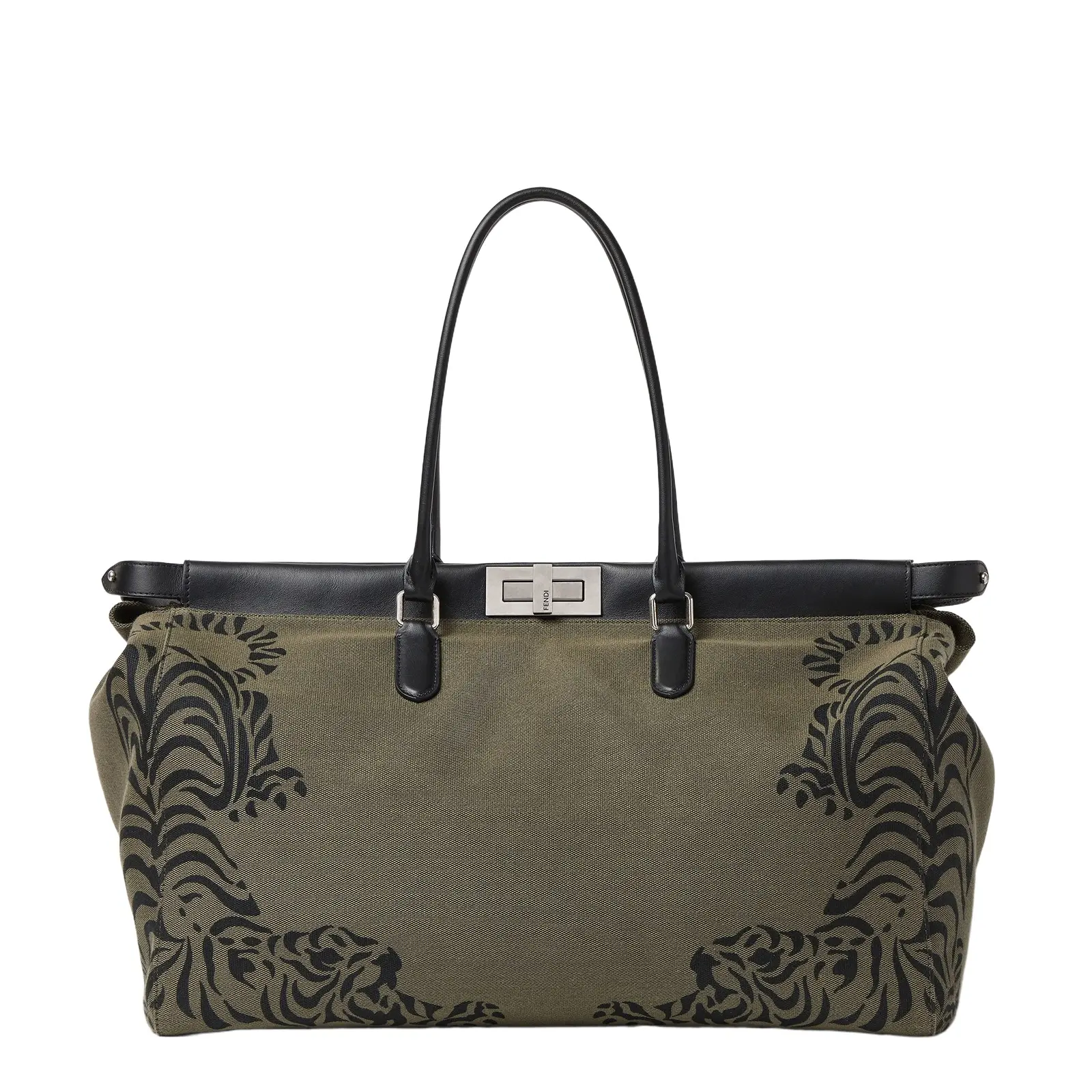Fendi Peekaboo Tote Large Canvas Bag with Tiger Print