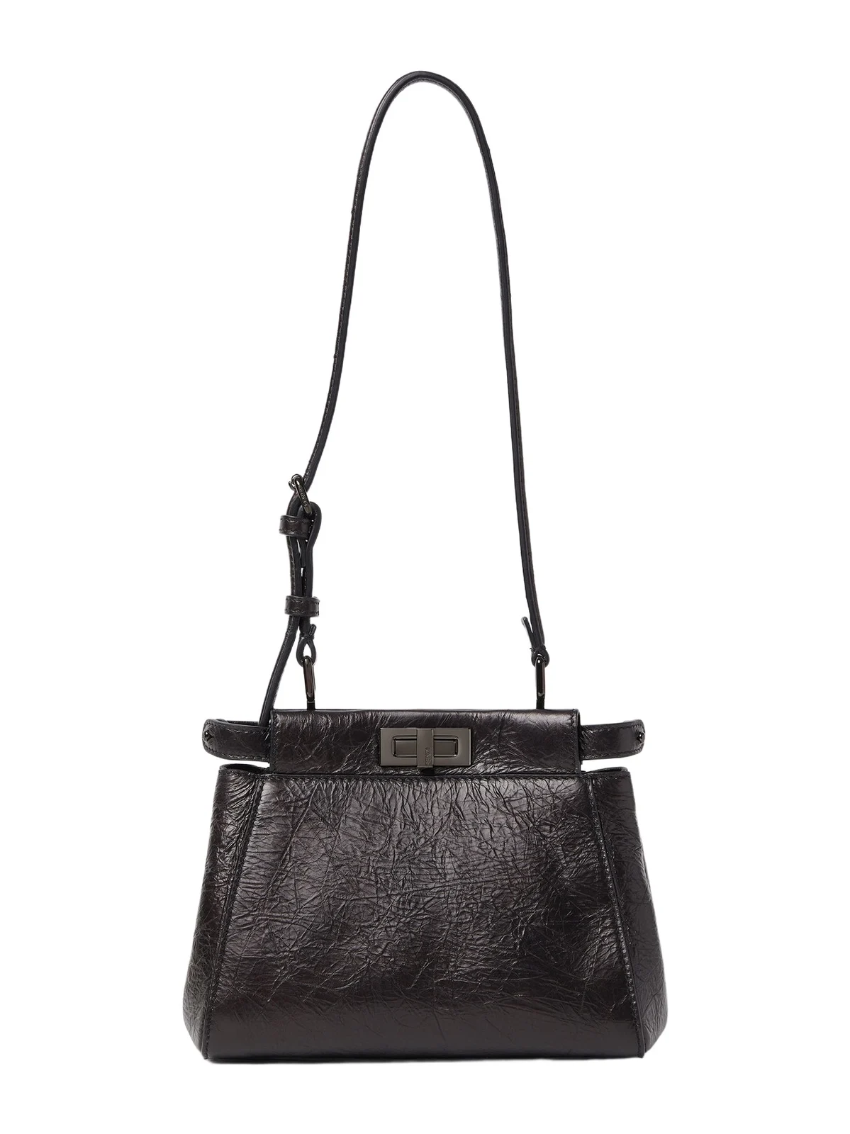 Fendi My Peekaboo XS Crackled Black Leather Bag