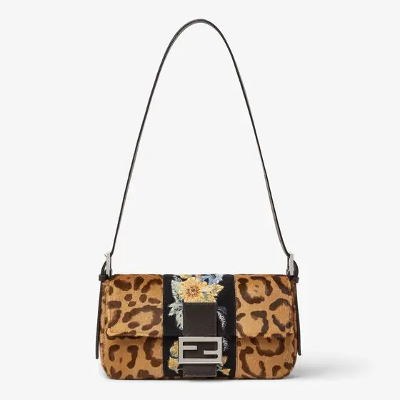 Fendi Baguette 26424 Jaguar Print Cavallino Leather Bag with Embroidery | Thumbnail 2
