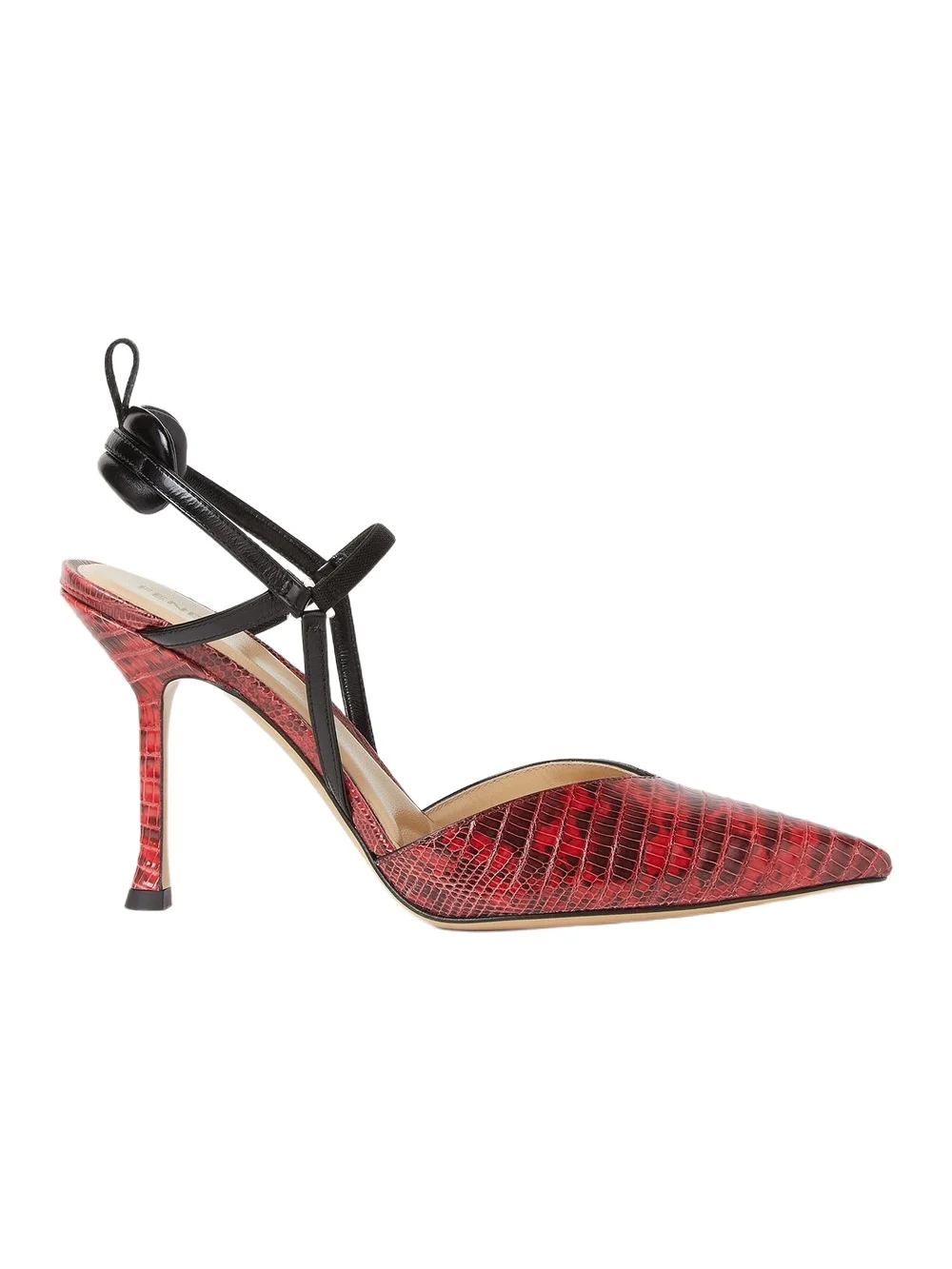 Fendi Very Colibrì High-Heeled Red and Black Leather Slingbacks