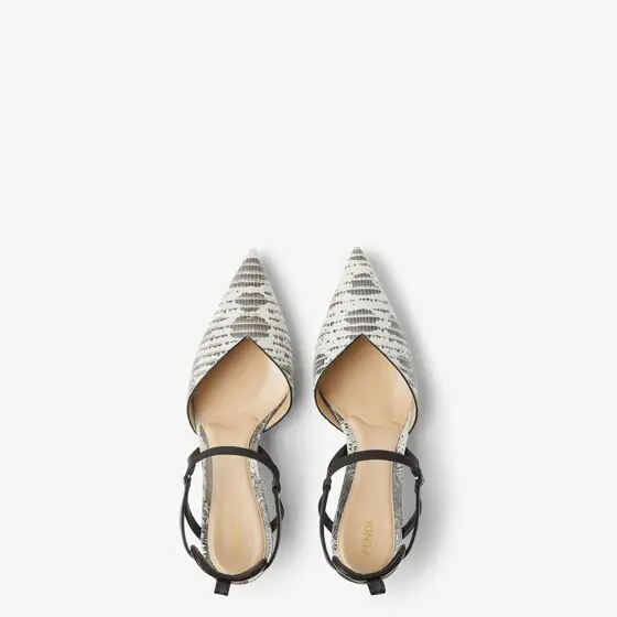 Fendi Very Colibrì Parchment and Black Leather Slingbacks with Medium Heel | Thumbnail 4 Fendi Very Colibrì Parchment and Black Leather Slingbacks with Medium Heel | Thumbnail 4