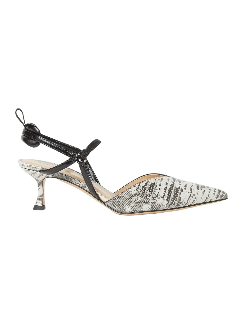 Fendi Very Colibrì Parchment and Black Leather Slingbacks with Medium Heel