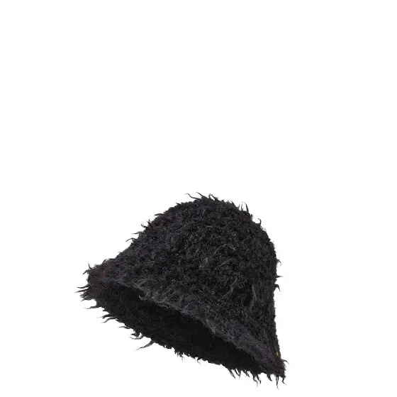 Cloche hat, finished with a contrasting yellow yarn detail