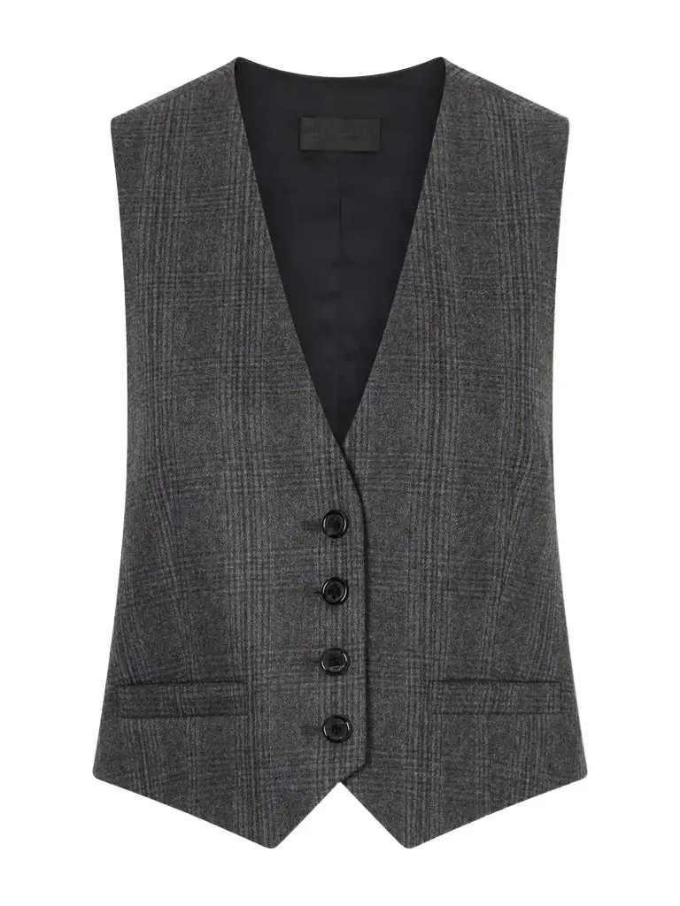 Nili Lotan Ismael Checked Wool-blend Vest