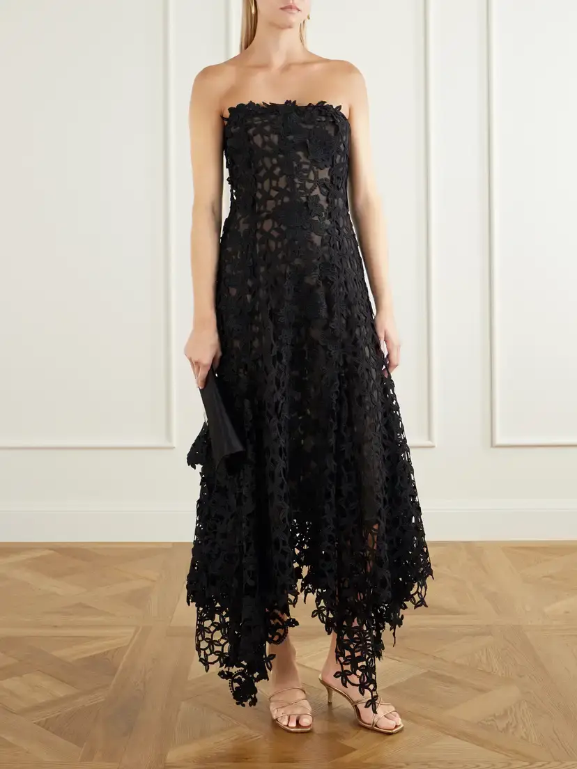 Oscar de la Renta Guipure Lace-trimmed Mesh Midi Dress | Thumbnail 2 Oscar de la Renta Guipure Lace-trimmed Mesh Midi Dress | Thumbnail 2